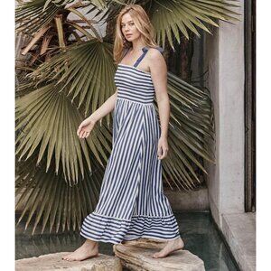 Summersalt Striped Silky Luxe Smocked Tie Strap Maxi Dress Sz S